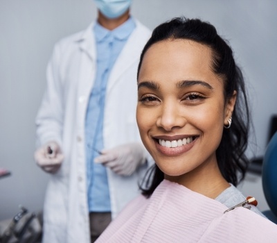 Woman smiling at dental checkup