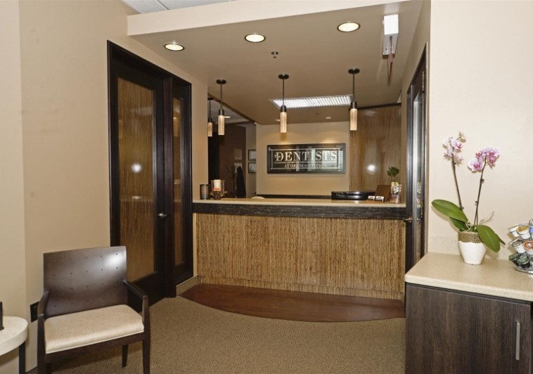 Front desk and reception area of dental office