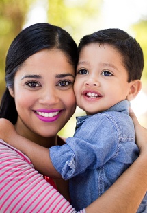 smiling mother and child