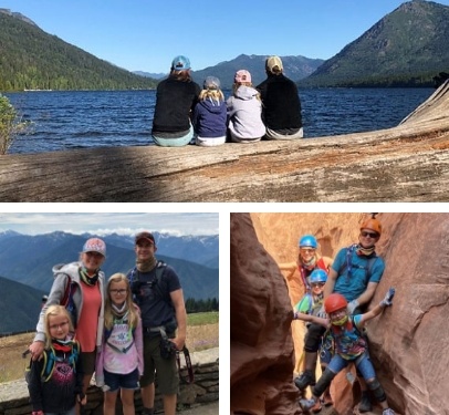 Collage of Doctor Malinda Kearbey hiking with her family