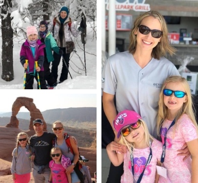 Collage of Doctor Malinda Kearbey smiling with her family