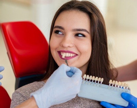 Young woman being fitted for veneers