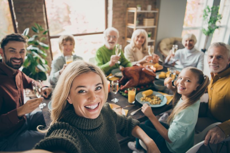 A family gathered together for a Thanksgiving meal